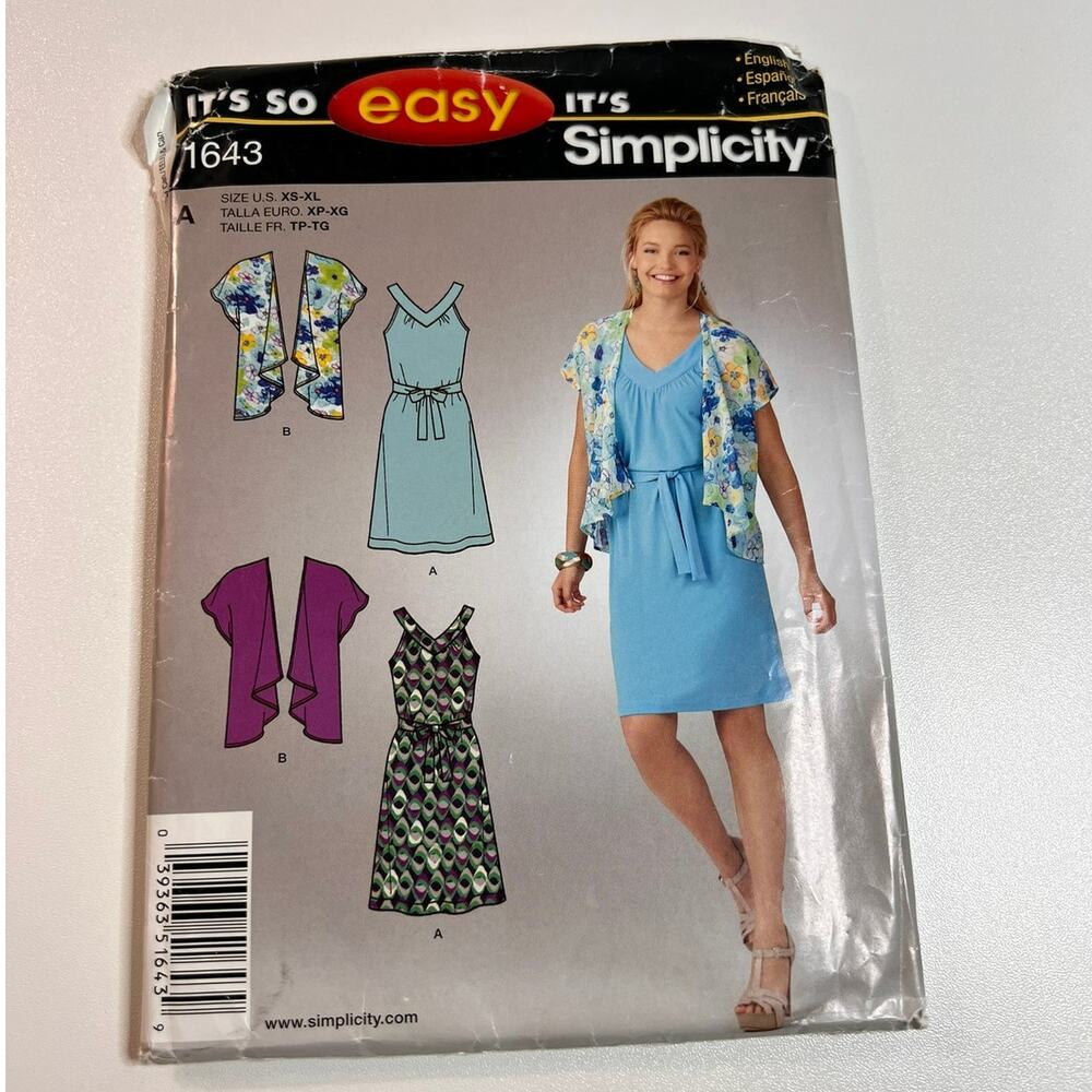 90'S SIMPLICITY IT'S SO EASY SEWING PATTERN A1643 XS-XL NEW